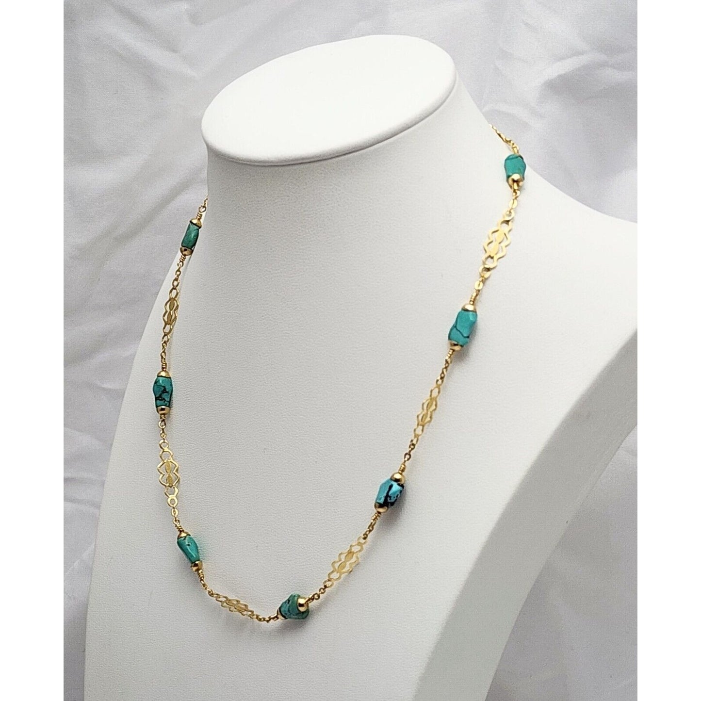 18K Yellow Gold Turquoise Link Chain Necklace