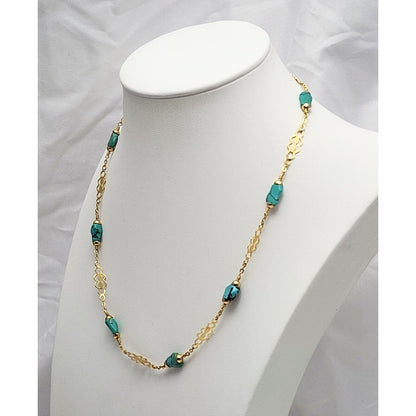 18K Yellow Gold Turquoise Link Chain Necklace