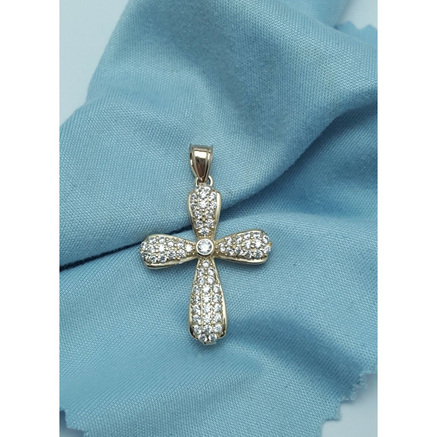 14K Yellow Gold Religious Cross Cubic Zirconia Charm Pendant