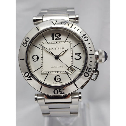 Cartier Pasha Seatimer Watch Ref. 2790 Automatic Stainless 40mm White Dial Watch