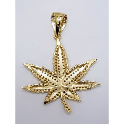 10K Solid Yellow Gold Cubic Zirconia Marijuana Leaf Weed Charm Pendant