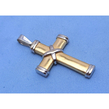 14K Solid Two Tone Gold Religious Cross Charm Pendant