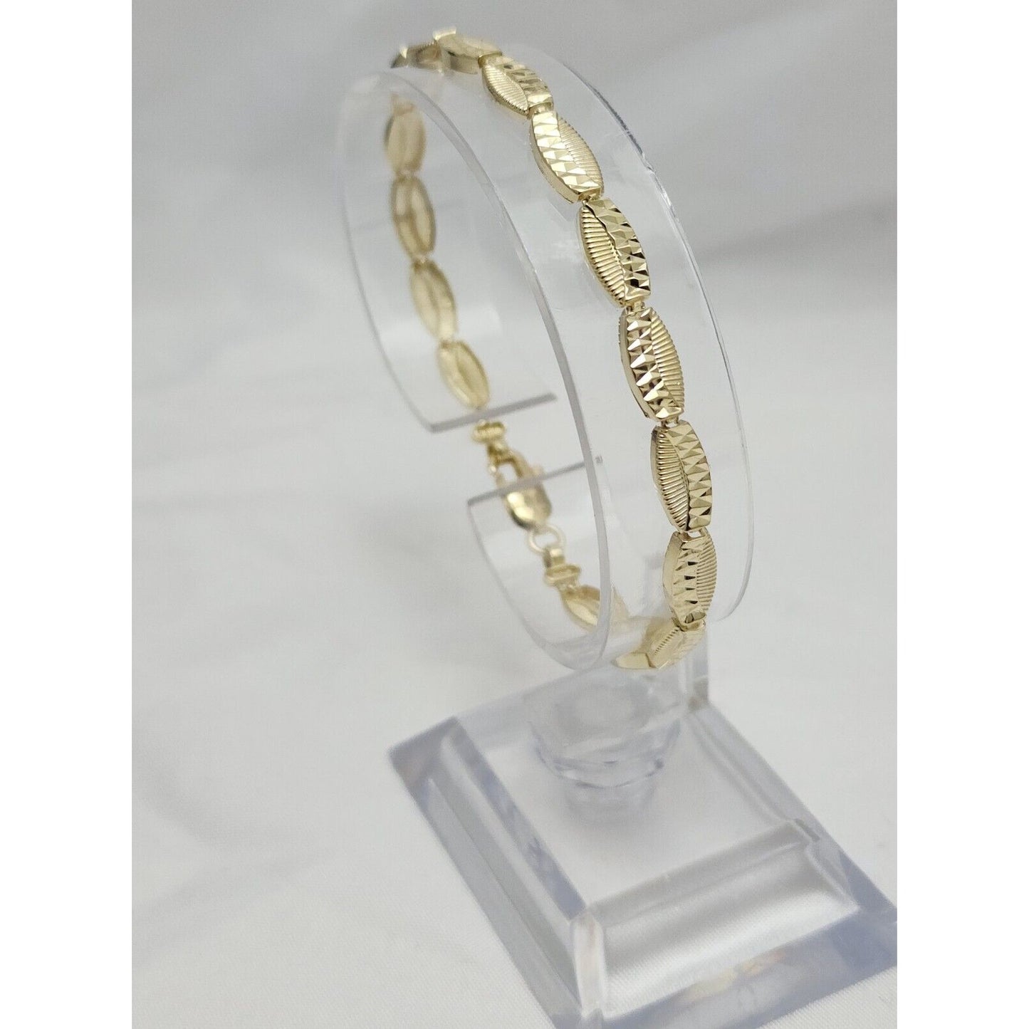 14K Solid Yellow Gold Diamond Cut Tennis Link Bracelet