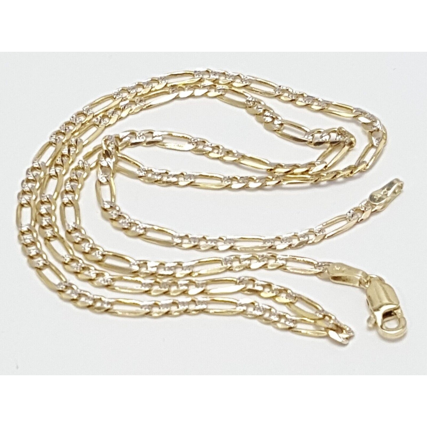 14K Two Tone Gold Diamond Cut Figaro Link Chain Necklace