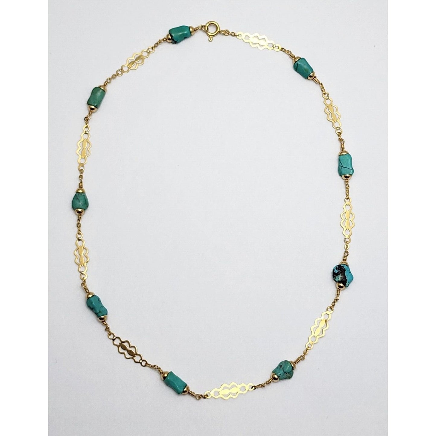 18K Yellow Gold Turquoise Link Chain Necklace