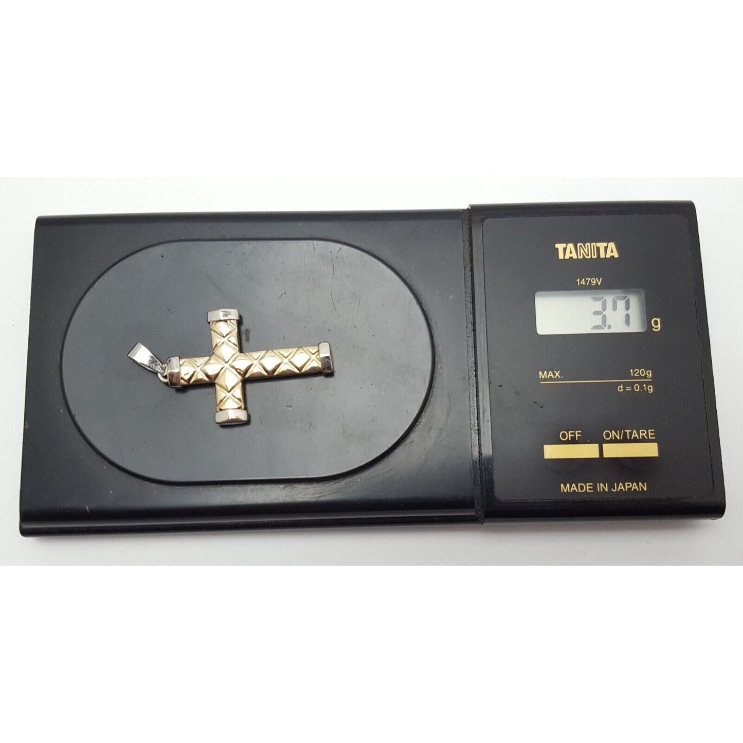 14K Solid Two Tone  Gold Puffy Cross Charm Pendant