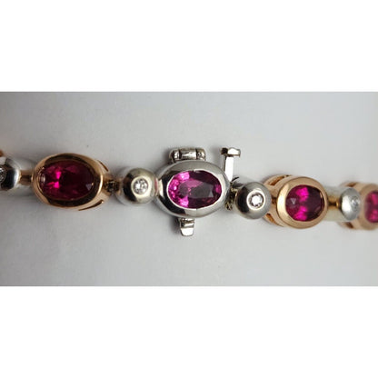 14K Solid Multi Tone Gold Ruby & Diamond Tennis Link Bracelet