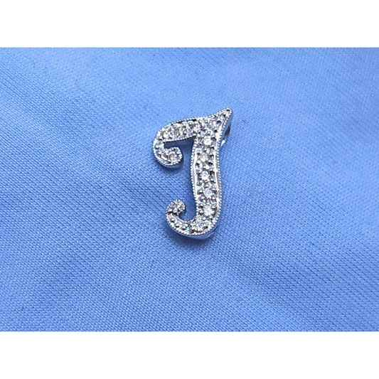 14K White Gold Diamond Initial Letter " J "  Charm Pendant