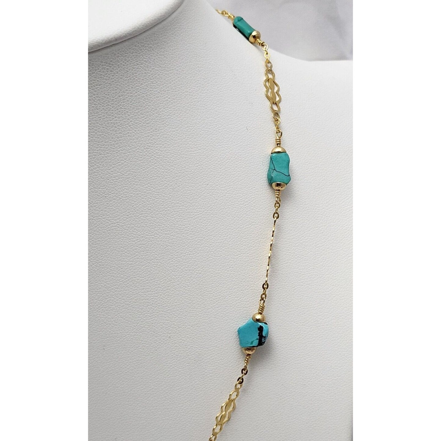 18K Yellow Gold Turquoise Link Chain Necklace