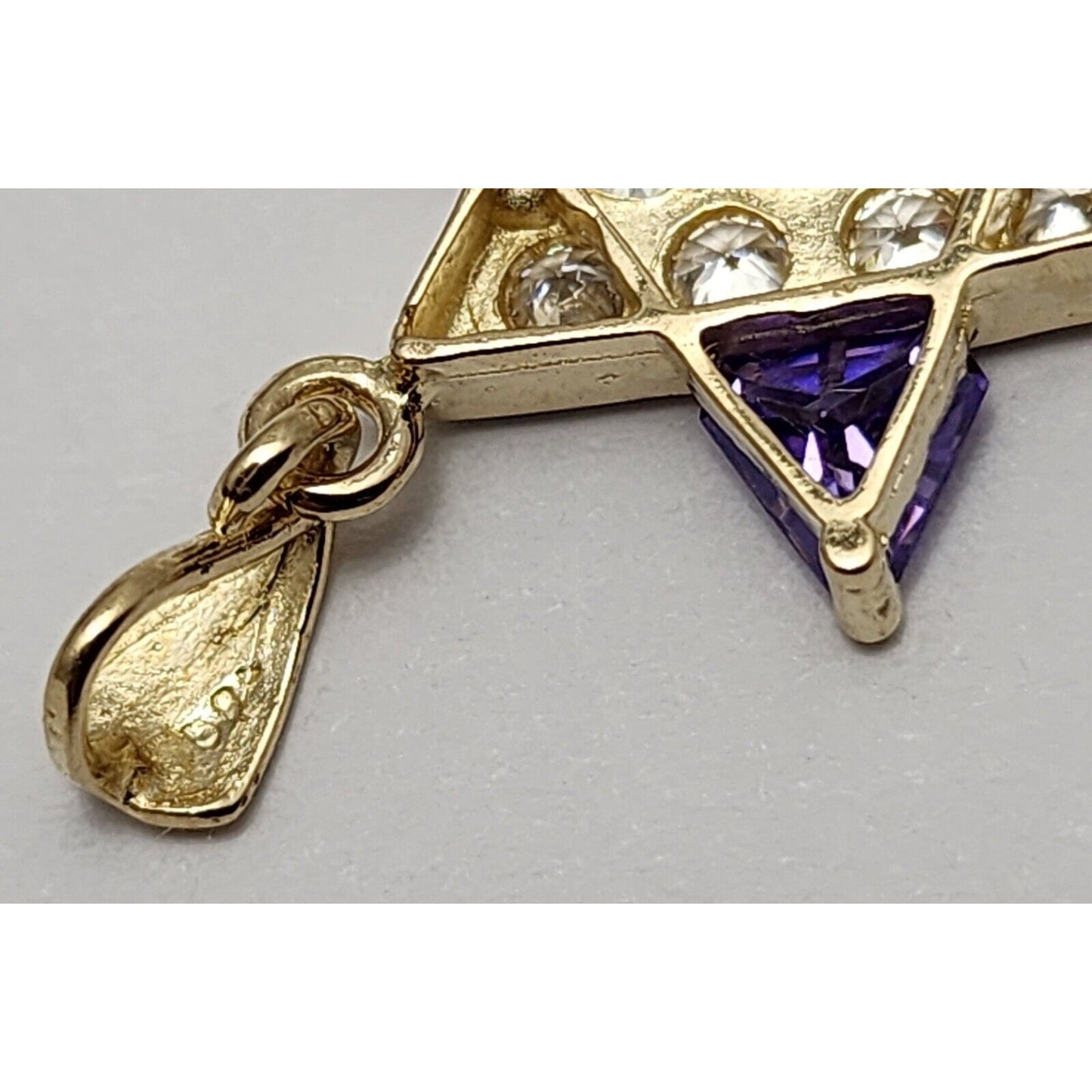 14K Two Tone Gold Star of David CZ & Amethyst Charm Pendant