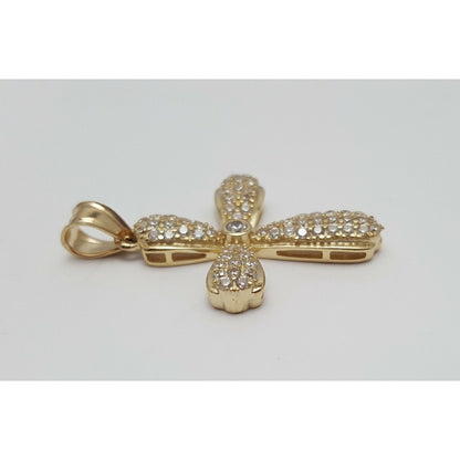 14K Yellow Gold Religious Cross Cubic Zirconia Charm Pendant