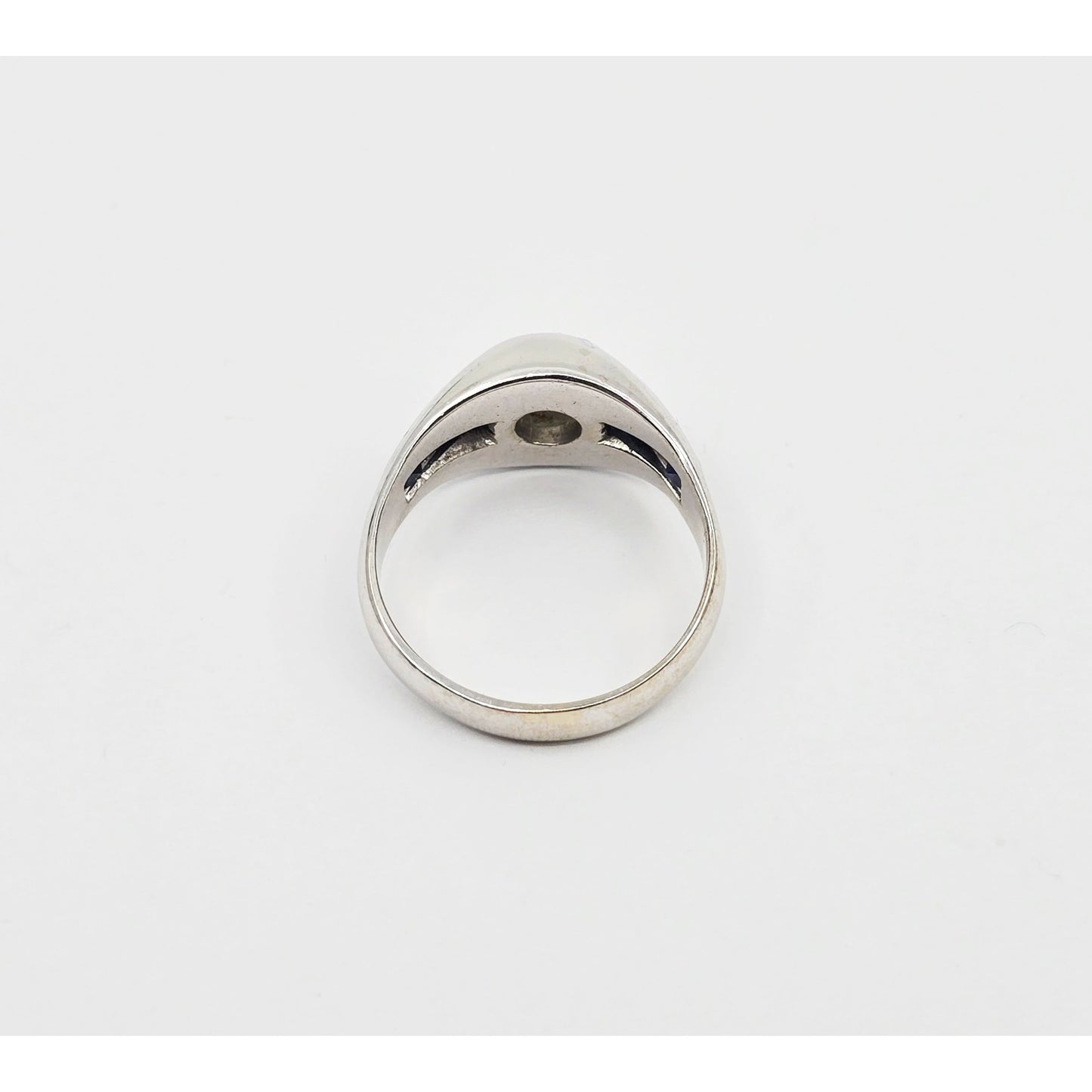 14K White Gold Dome Bezel Set Old European Cut Diamond & Sapphire Ring