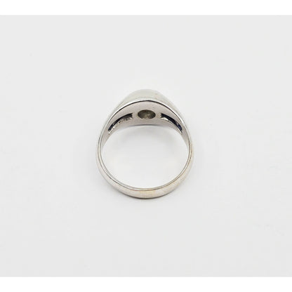 14K White Gold Dome Bezel Set Old European Cut Diamond & Sapphire Ring