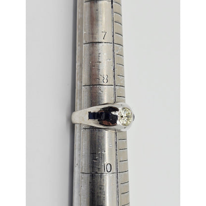 14K White Gold Dome Bezel Set Old European Cut Diamond & Sapphire Ring