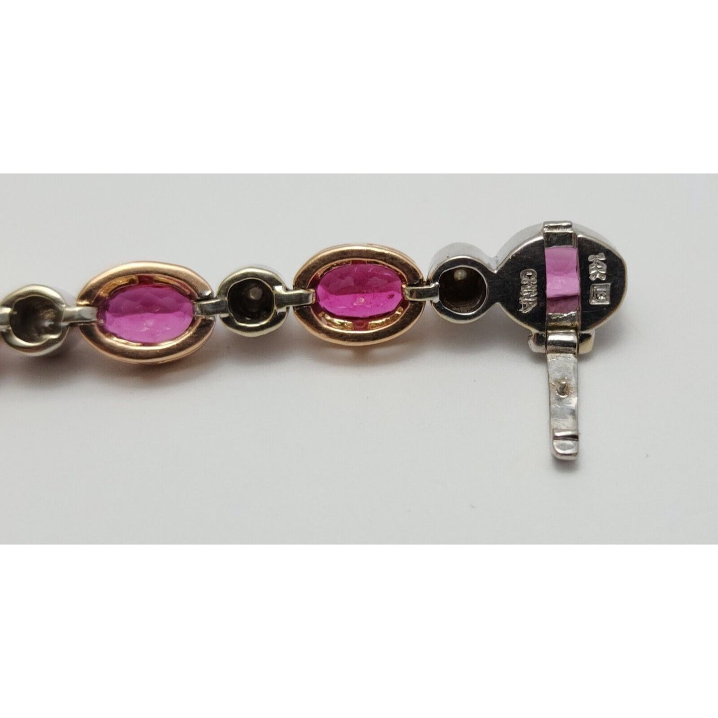 14K Solid Multi Tone Gold Ruby & Diamond Tennis Link Bracelet