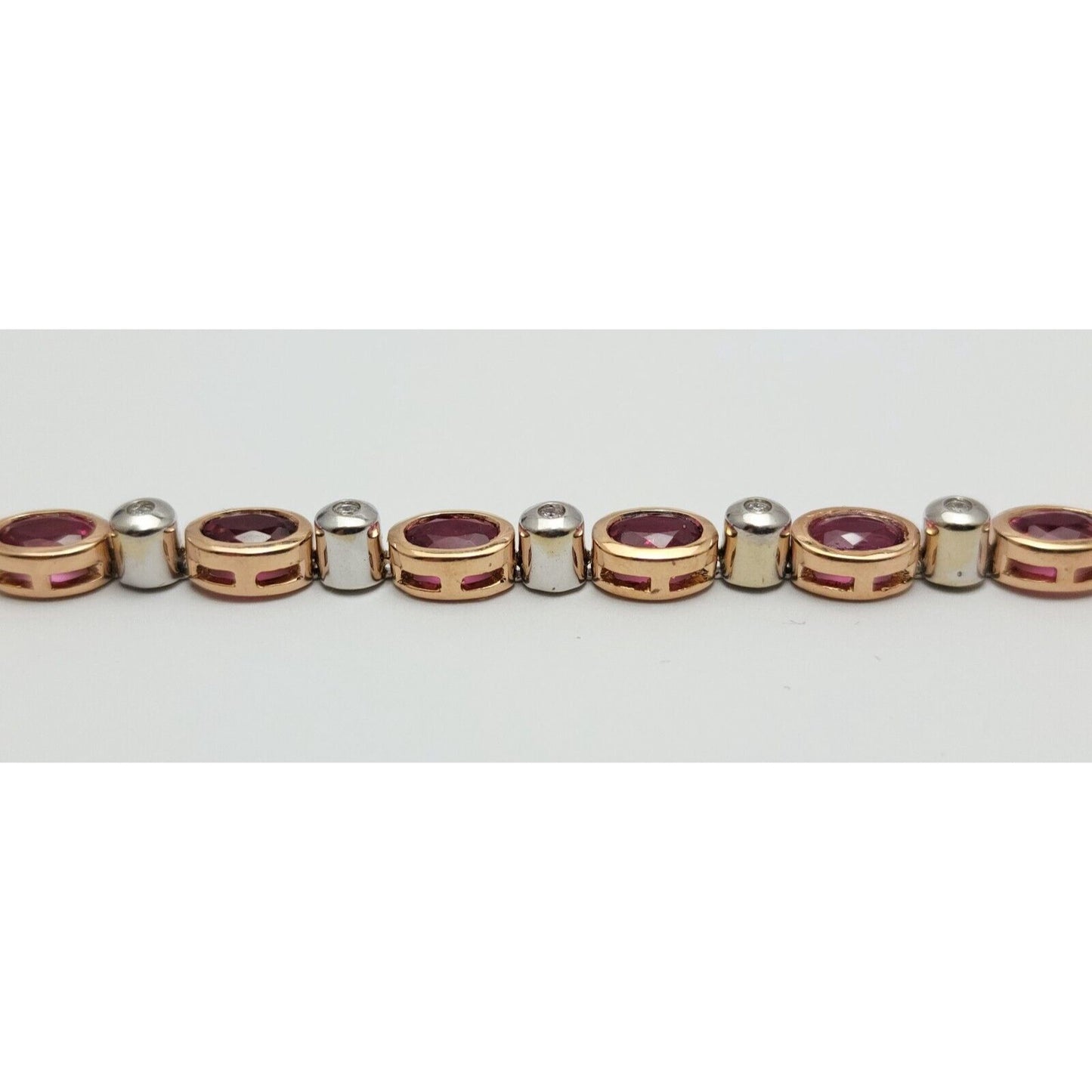 14K Solid Multi Tone Gold Ruby & Diamond Tennis Link Bracelet