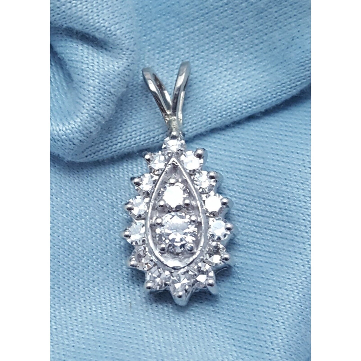 14K White Gold Teardrop Oval Diamond Charm Pendant