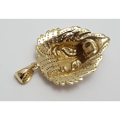 10K Solid Yellow Gold 3D Cubic Zirconia Lion Head Charm Pendant