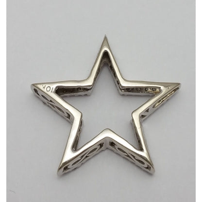 10K Solid White Gold Star Shaped Diamond Charm Pendant