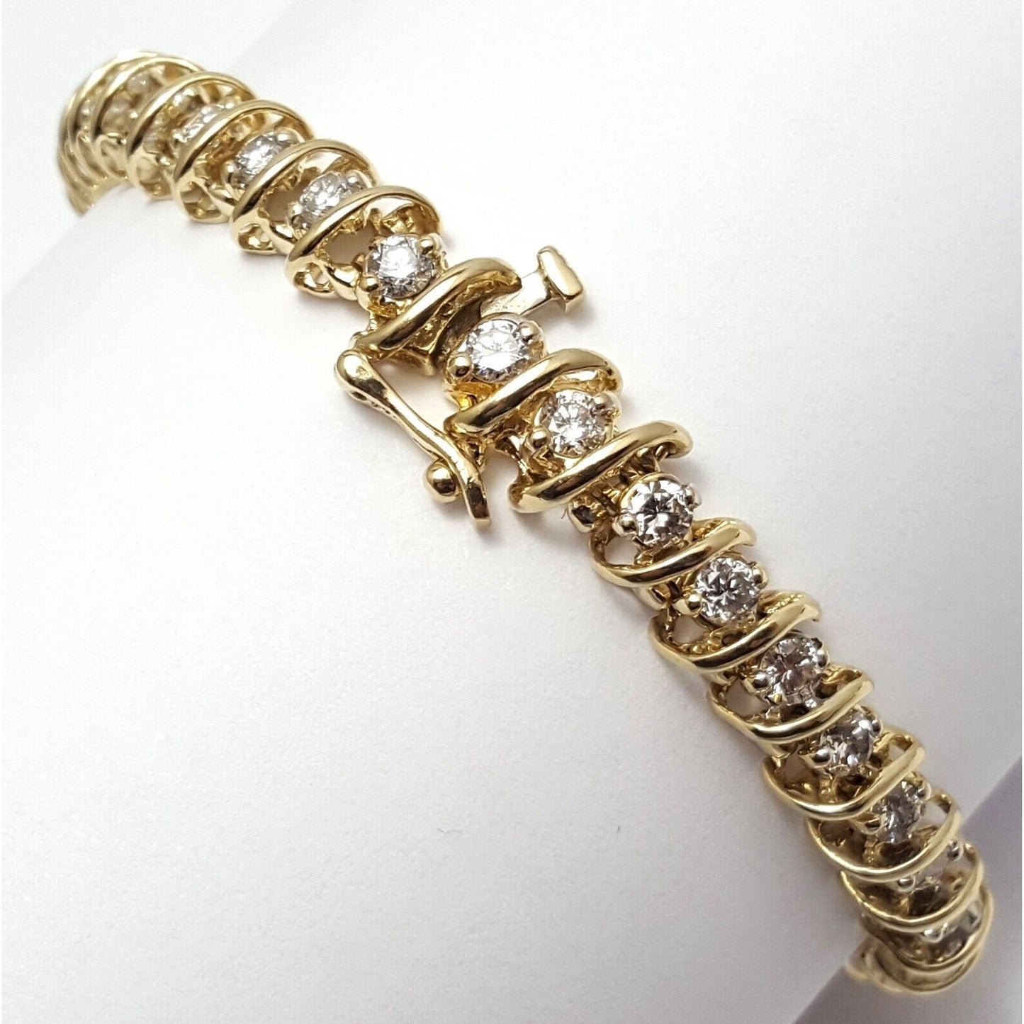 14K Solid Yellow Gold Diamond Tennis Link Bracelet