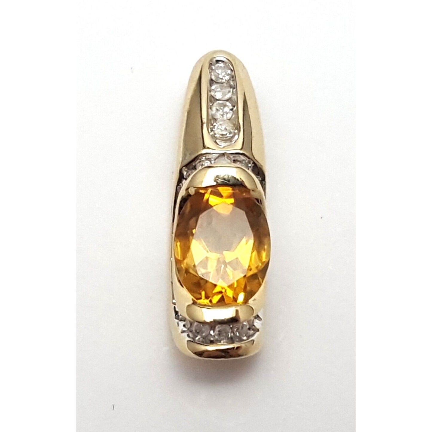 14K Solid Yellow Gold Yellow Topaz & Diamond Drop Charm Pendant