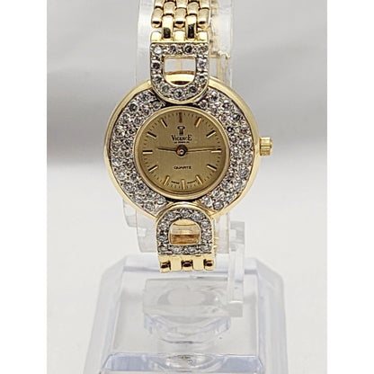 Vicence Quartz 14K Yellow Gold 32.7gr 24mm 1.48ct Diamonds Ladies Watch Italy