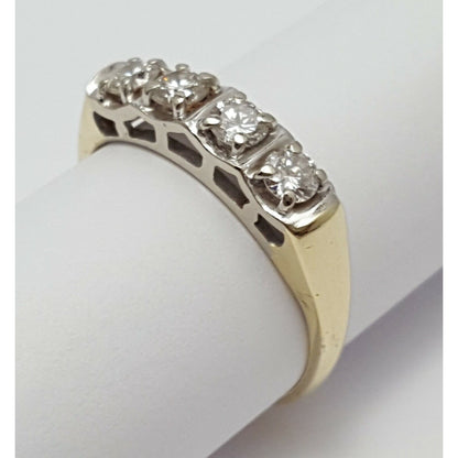 13K Two Tone Gold 4 Round Diamond Ring