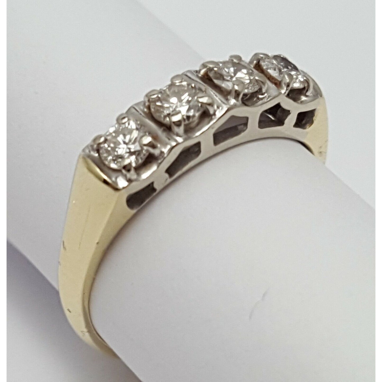 13K Two Tone Gold 4 Round Diamond Ring