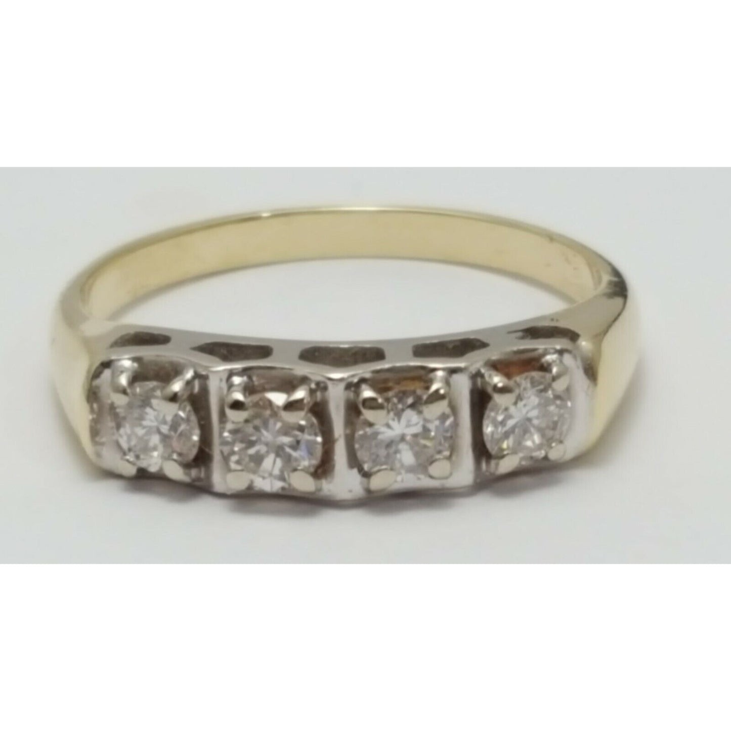 13K Two Tone Gold 4 Round Diamond Ring