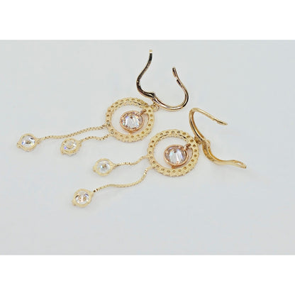 14K Two Tone Gold Dangle Drop Hanging 15 Anos CZ Hinged Earrings