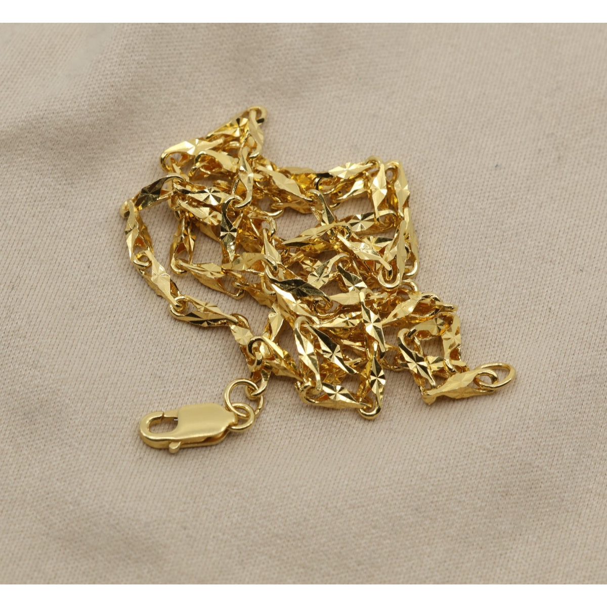 18K Yellow Gold Turkish Style Diamond Cut Link Chain Necklace