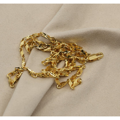 18K Yellow Gold Turkish Style Diamond Cut Link Chain Necklace