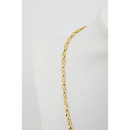 18K Yellow Gold Turkish Style Diamond Cut Link Chain Necklace
