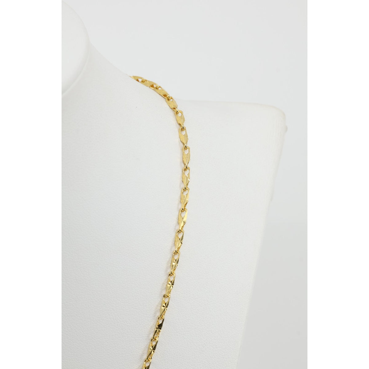 18K Yellow Gold Turkish Style Diamond Cut Link Chain Necklace