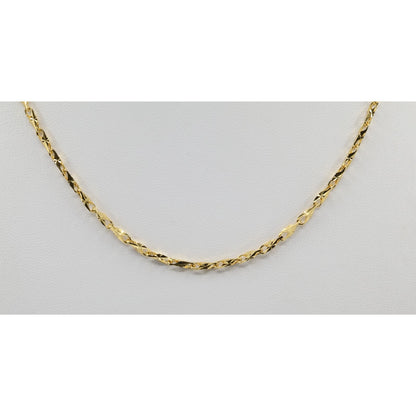 18K Yellow Gold Turkish Style Diamond Cut Link Chain Necklace