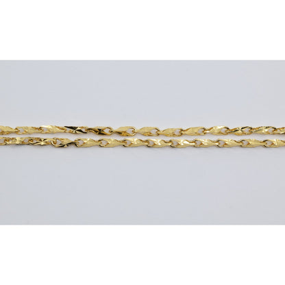18K Yellow Gold Turkish Style Diamond Cut Link Chain Necklace