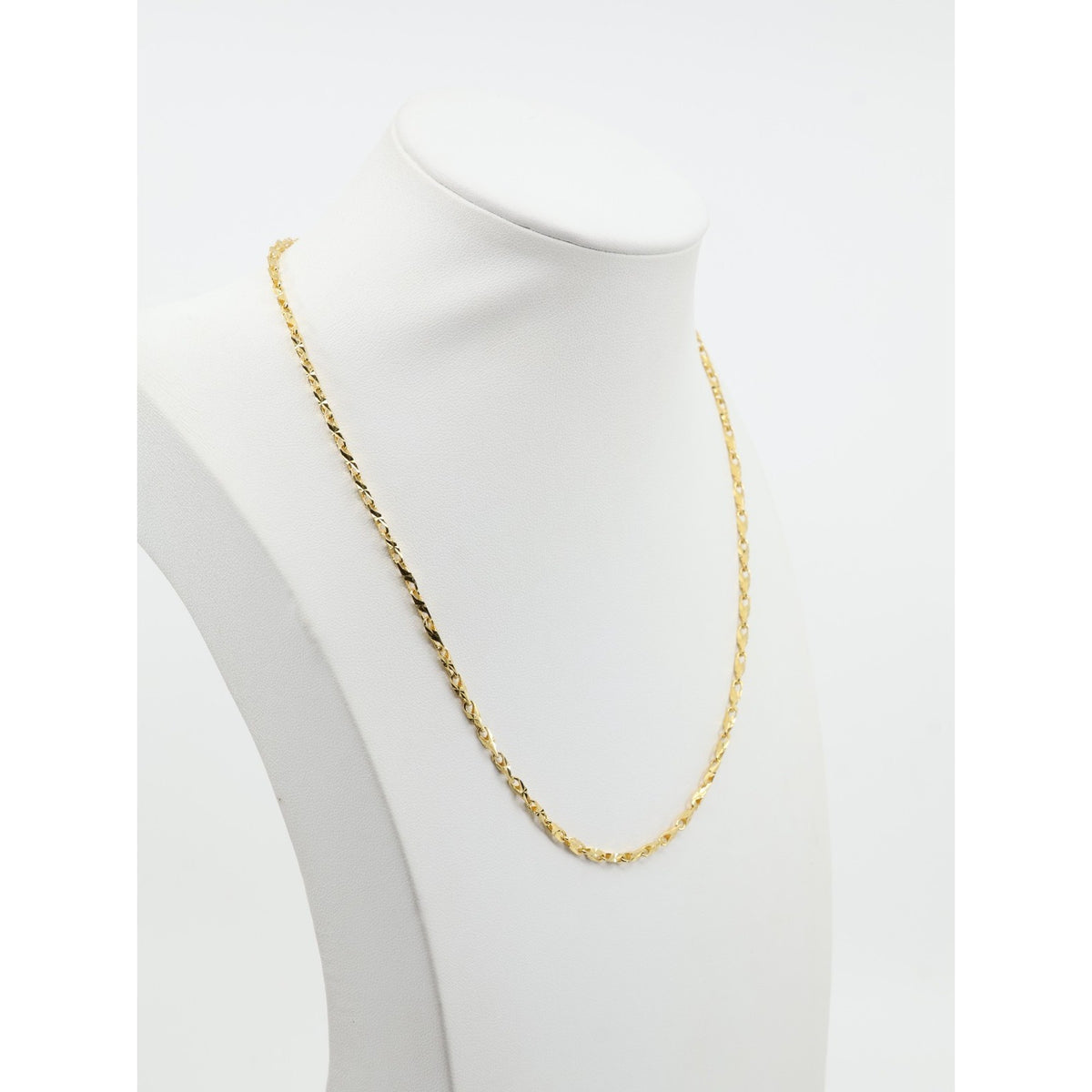 18K Yellow Gold Turkish Style Diamond Cut Link Chain Necklace