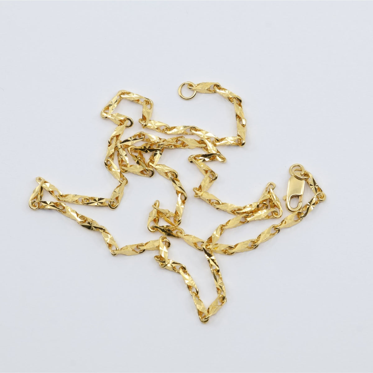 18K Yellow Gold Turkish Style Diamond Cut Link Chain Necklace