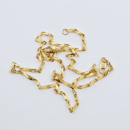 18K Yellow Gold Turkish Style Diamond Cut Link Chain Necklace