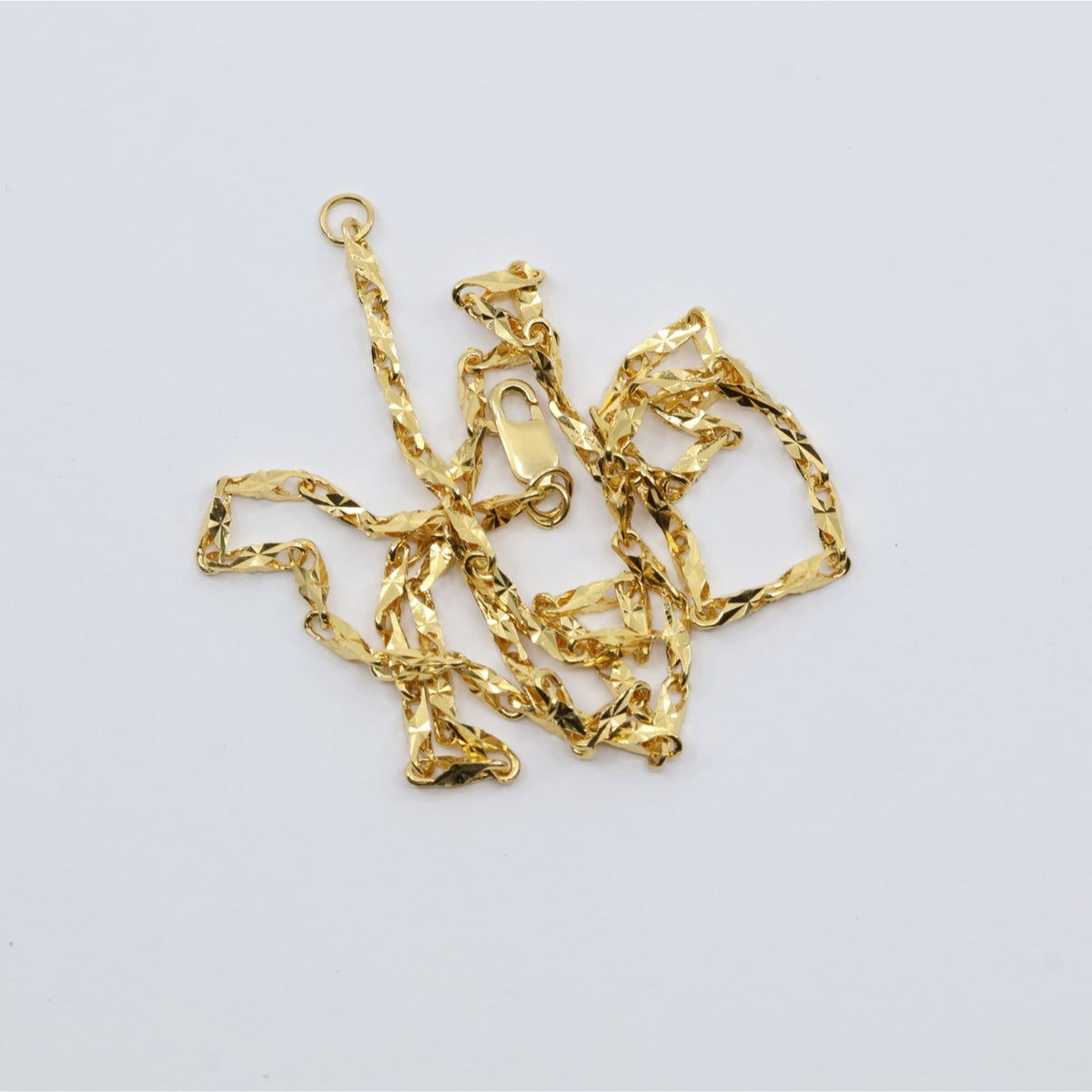 18K Yellow Gold Turkish Style Diamond Cut Link Chain Necklace