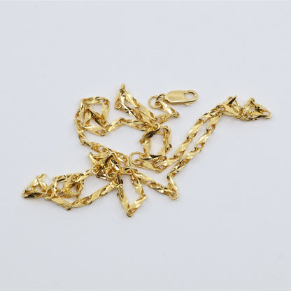 18K Yellow Gold Turkish Style Diamond Cut Link Chain Necklace