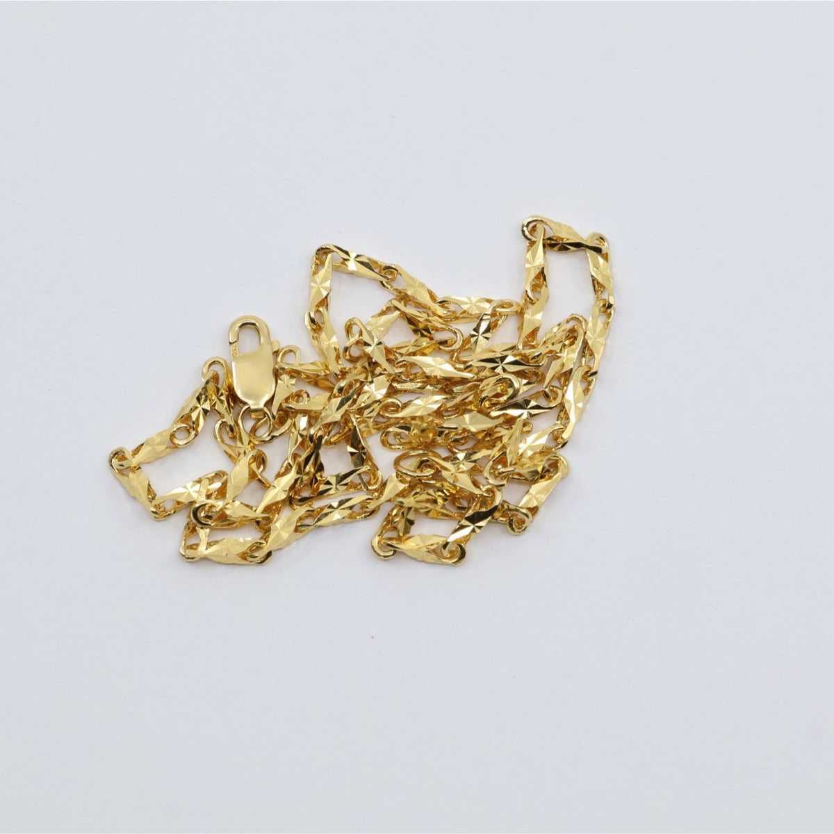 18K Yellow Gold Turkish Style Diamond Cut Link Chain Necklace