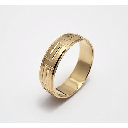 14K Yellow Gold Greek Key Wedding Band Ring