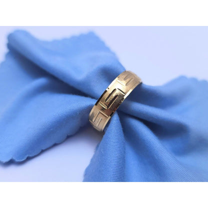 14K Yellow Gold Greek Key Wedding Band Ring