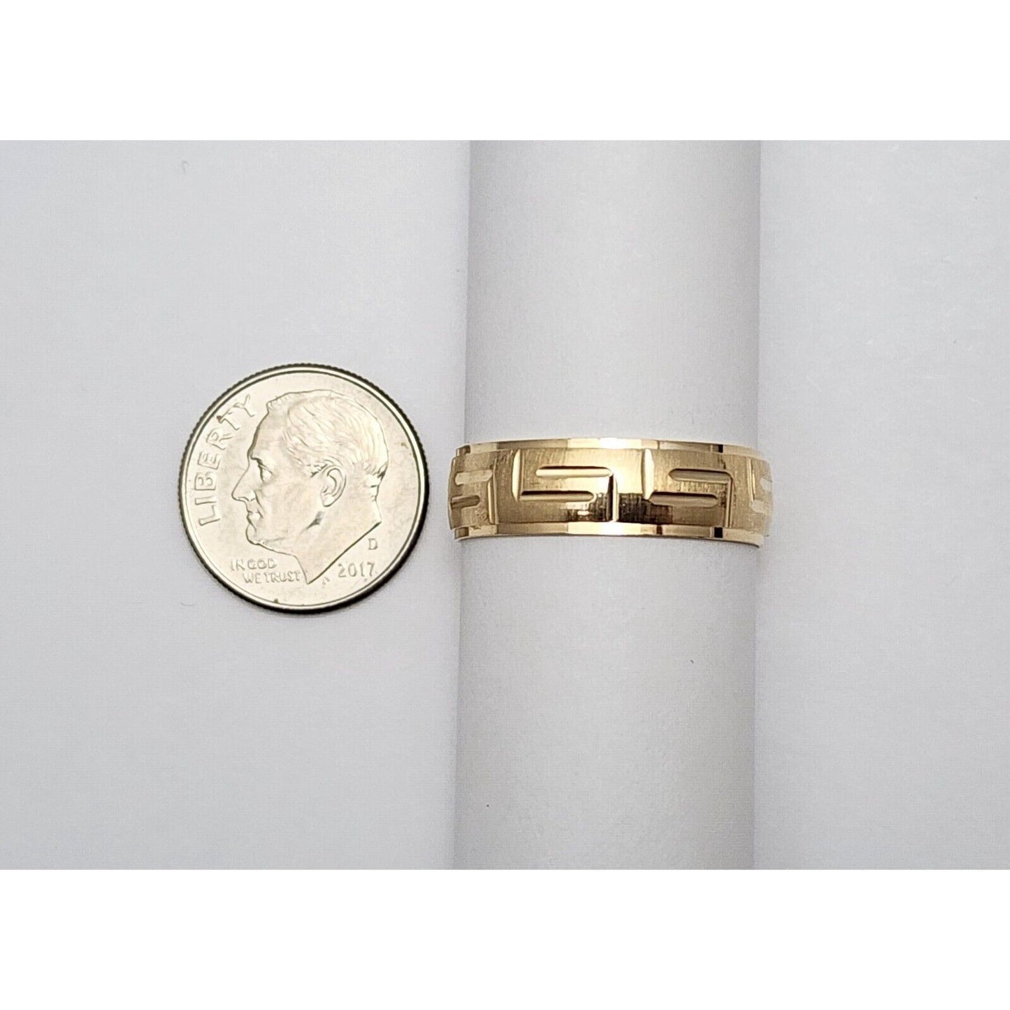 14K Yellow Gold Greek Key Wedding Band Ring