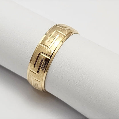 14K Yellow Gold Greek Key Wedding Band Ring