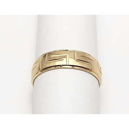 14K Yellow Gold Greek Key Wedding Band Ring