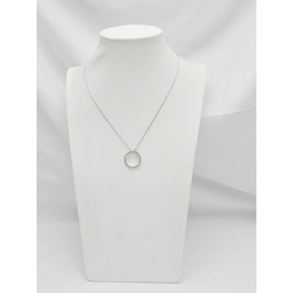 18K White Gold Cable Link Chain Necklace & Diamond Round Open Hole Charm Pendant