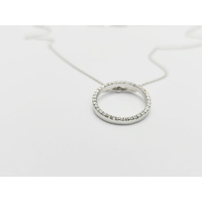 18K White Gold Cable Link Chain Necklace & Diamond Round Open Hole Charm Pendant