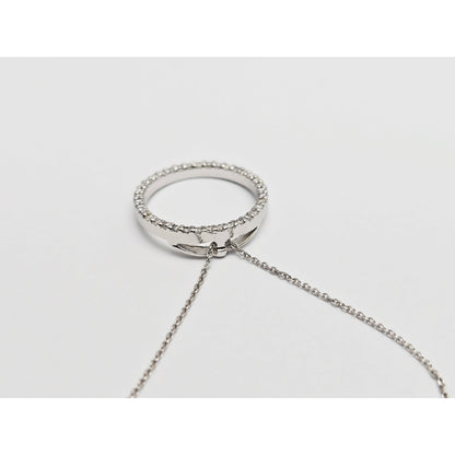 18K White Gold Cable Link Chain Necklace & Diamond Round Open Hole Charm Pendant